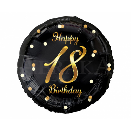 18. narodeniny Happy Birthday - čierno zlatý fóliový balón 45 cm
