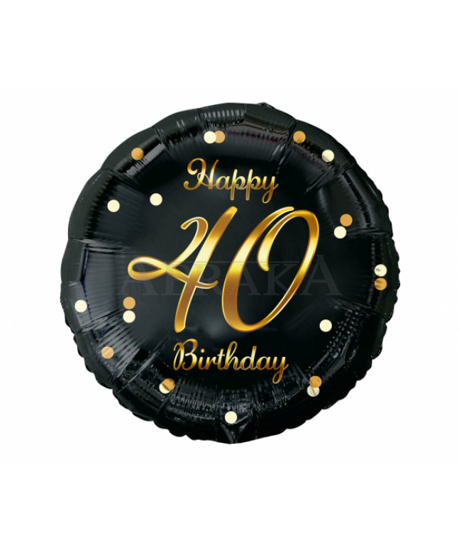 40. narodeniny Happy Birthday - čierno zlatý fóliový balón 45 cm