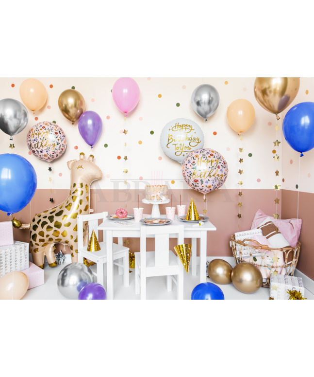 Okrúhly Happy Birthday fóliový balón - biely 35 cm