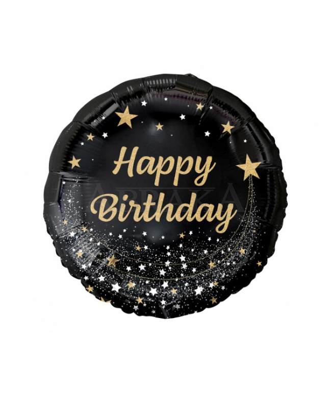 Fóliový balón Happy Birthday - čierno zlatý 45 cm