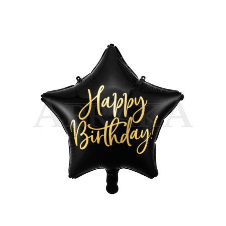 Fóliový balón Hviezda Happy birthday - čierny 40 cm