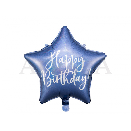 Fóliový balón Hviezda Happy birthday - navy blue 40 cm