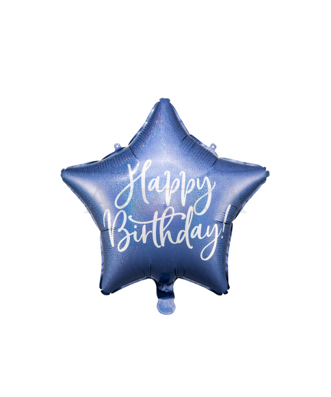 Fóliový balón Hviezda Happy birthday - navy blue 40 cm
