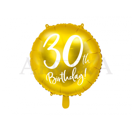 30. narodeniny Happy Birthday - zlatý fóliový balón 45 cm
