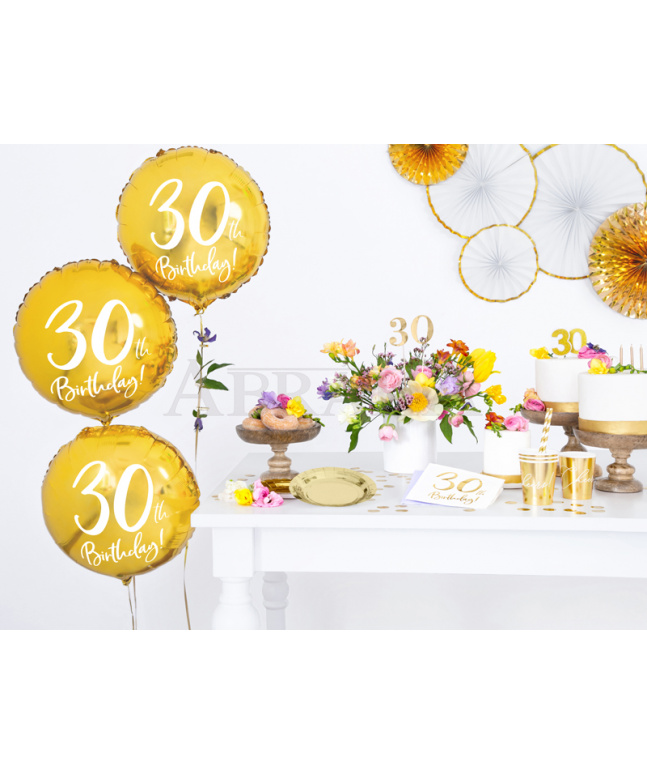 30. narodeniny Happy Birthday - zlatý fóliový balón 45 cm