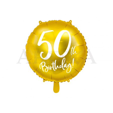 50. narodeniny Happy Birthday - zlatý fóliový balón 45 cm