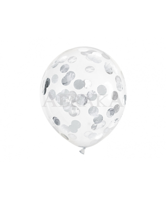 Balón konfety strieborné kruhy 6ks/bal