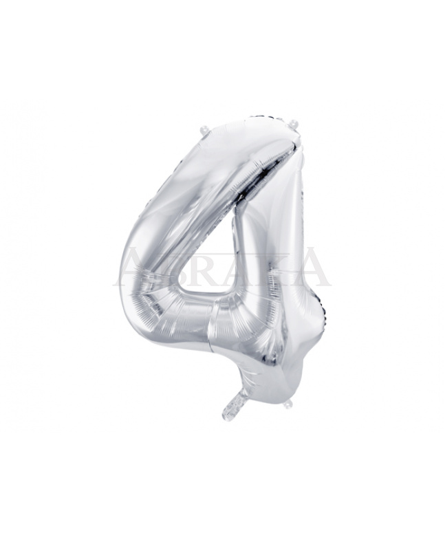 Strieborný fóliový balón číslo 4 - 86 cm
