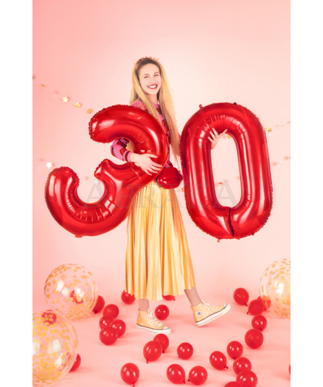 Červený fóliový balón číslo 0 - 85 cm