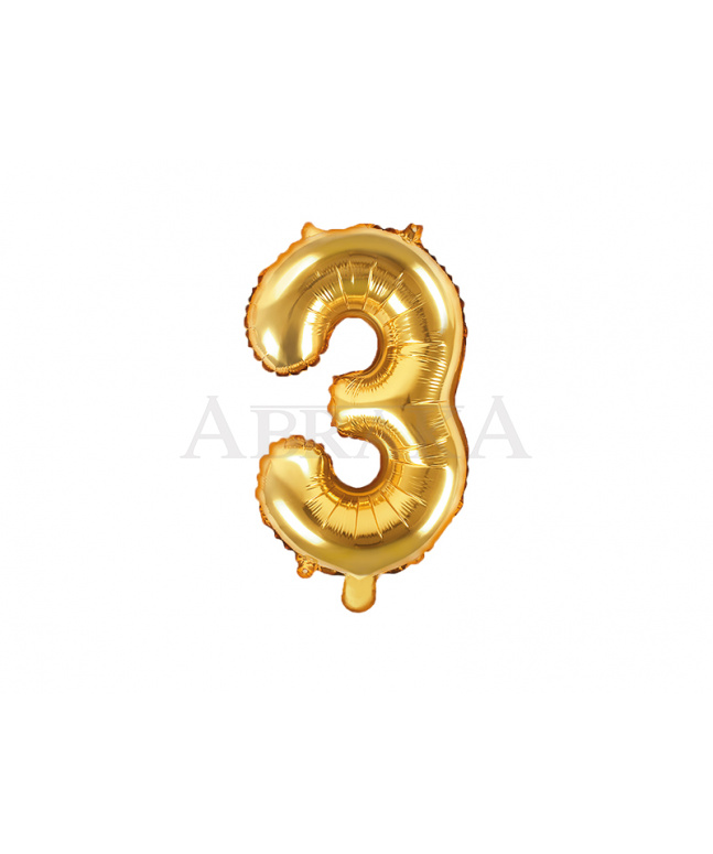 Zlatý fóliový balón číslo 3 - 35 cm