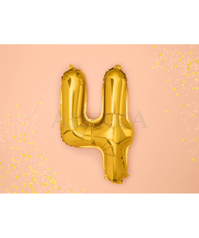 Zlatý fóliový balón číslo 4 - 35 cm