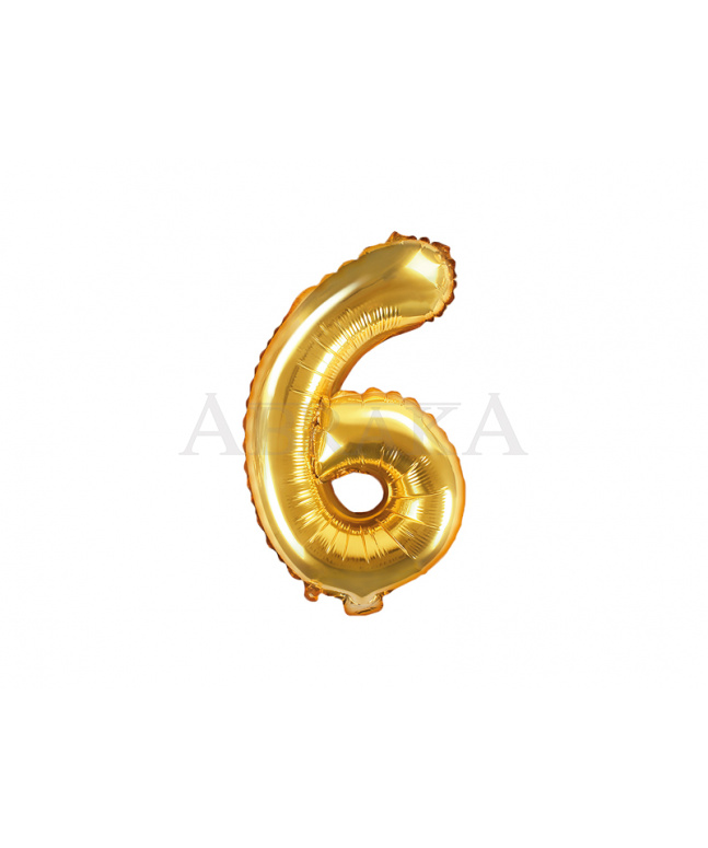 Zlatý fóliový balón číslo 6 - 35 cm
