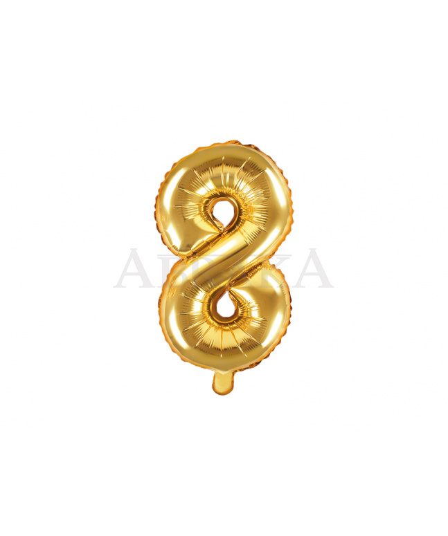 Zlatý fóliový balón číslo 8 - 35 cm