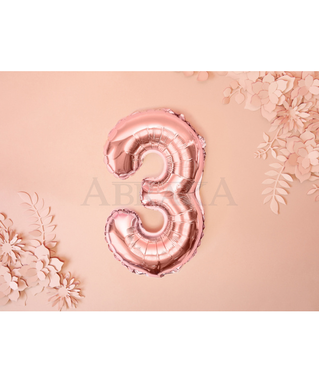 Rose gold fóliový balón číslo 3 - 35 cm