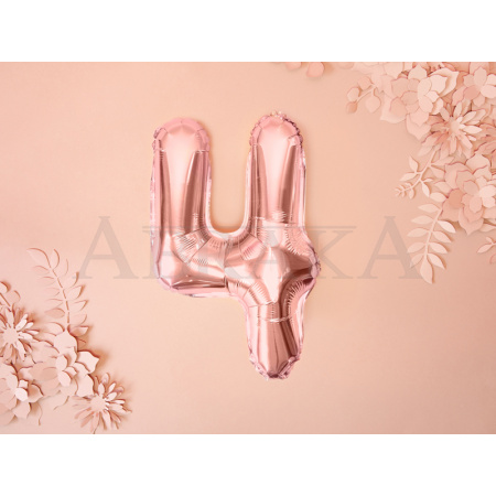 Rose gold fóliový balón číslo 4 - 35 cm