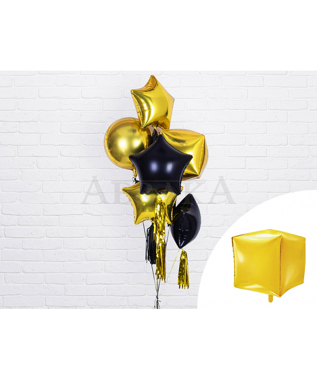 Fóliový balón 3D Kocka zlatá 35 cm