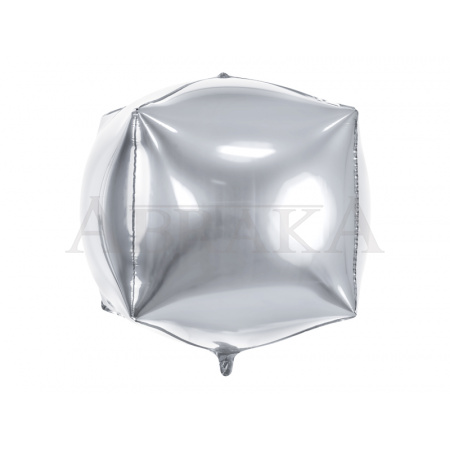 Fóliový balón 3D Kocka strieborná 35 cm