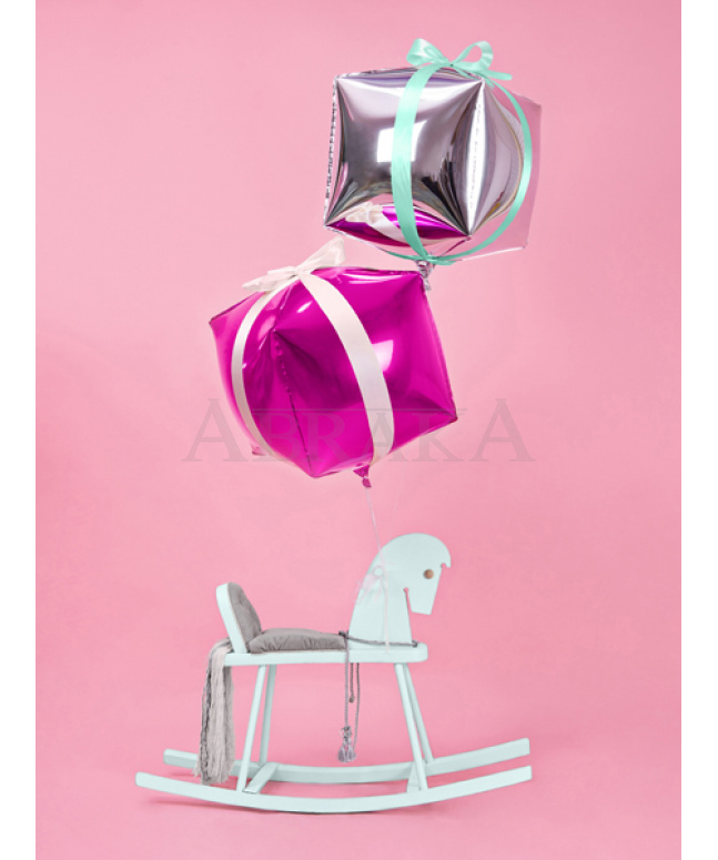 Fóliový balón 3D Kocka ružová 35 cm