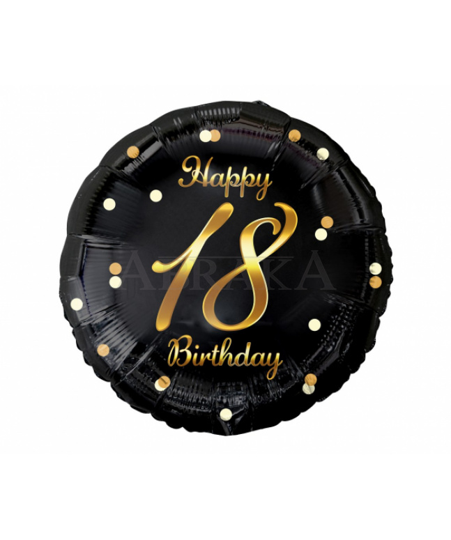18. narodeniny Happy Birthday - čierno zlatý fóliový balón 45 cm