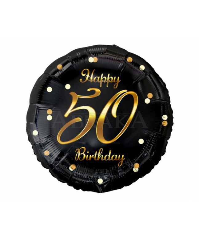 50. narodeniny Happy Birthday - čierno zlatý fóliový balón 45 cm