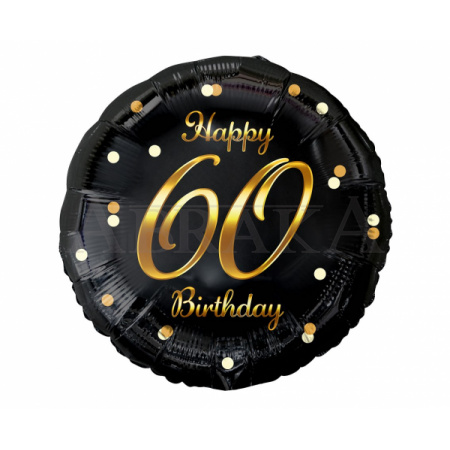 60. narodeniny Happy Birthday - čierno zlatý fóliový balón 45 cm