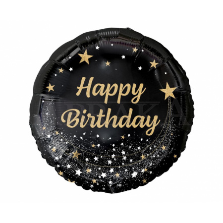 Fóliový balón Happy Birthday - čierno zlatý 45 cm