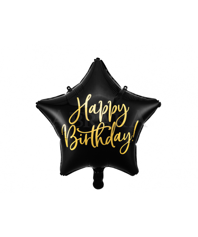 Fóliový balón Hviezda Happy birthday - čierny 40 cm