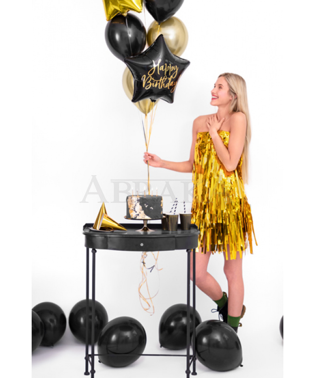 Fóliový balón Hviezda Happy birthday - čierny 40 cm