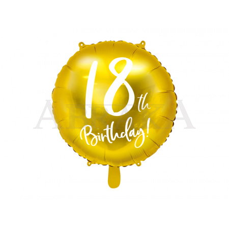 18. narodeniny Happy Birthday - zlatý fóliový balón 45 cm