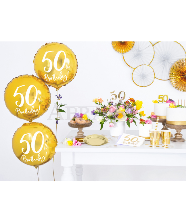 50. narodeniny Happy Birthday - zlatý fóliový balón 45 cm