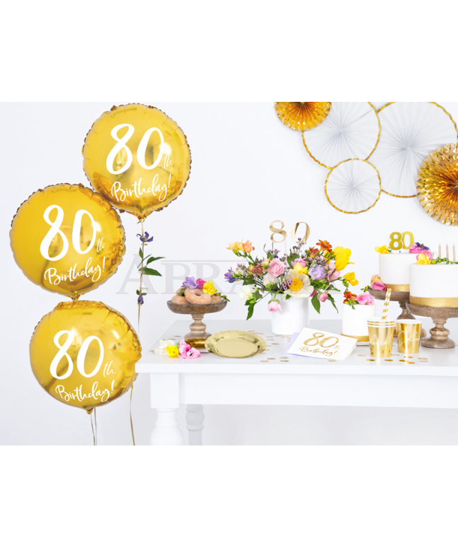 80. narodeniny Happy Birthday - zlatý fóliový balón 45 cm