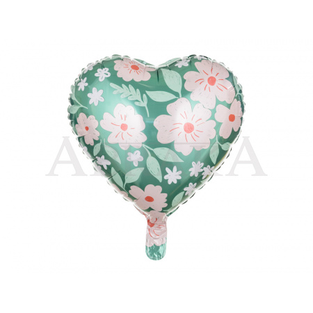 Fóliový balón Srdce s kvietkami 45 cm