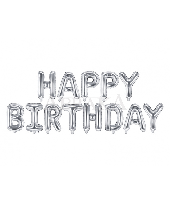 Fóliový nápis HAPPY BIRTHDAY STRIEBORNÝ 340 x 35 cm