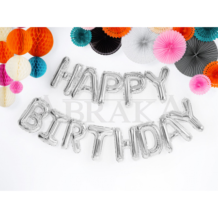 Fóliový nápis HAPPY BIRTHDAY STRIEBORNÝ 340 x 35 cm