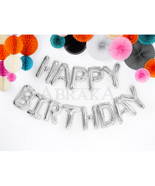 Fóliový nápis HAPPY BIRTHDAY STRIEBORNÝ 340 x 35 cm