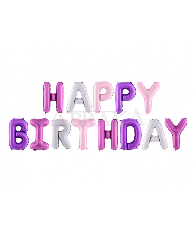 Fóliový nápis Happy birthday fialový 340 x 35 cm