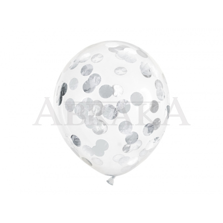Balón konfety strieborné kruhy 6ks/bal