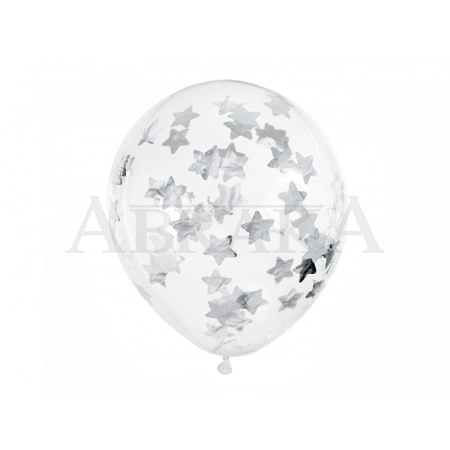 Balón konfety strieborné hviezdy 6ks/bal