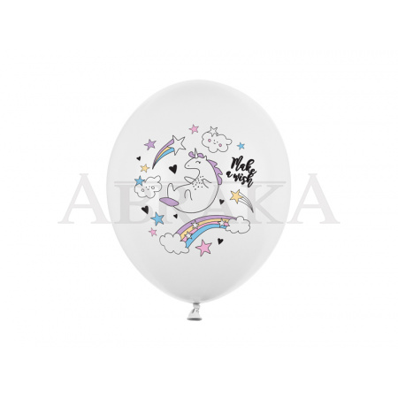 Balón biely s jednorožcom 6ks/bal