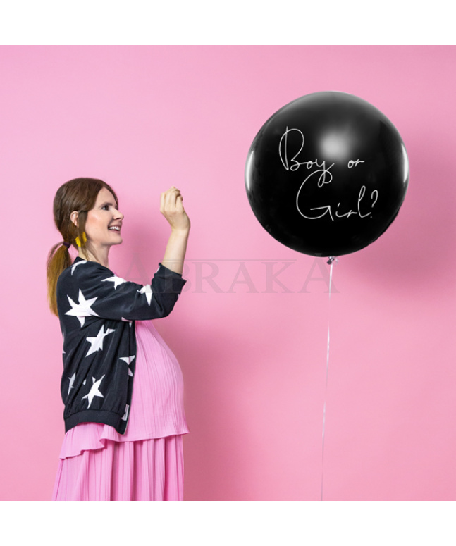 Balón čierny Boy or Girl s rúžovými konfetami 1 meter