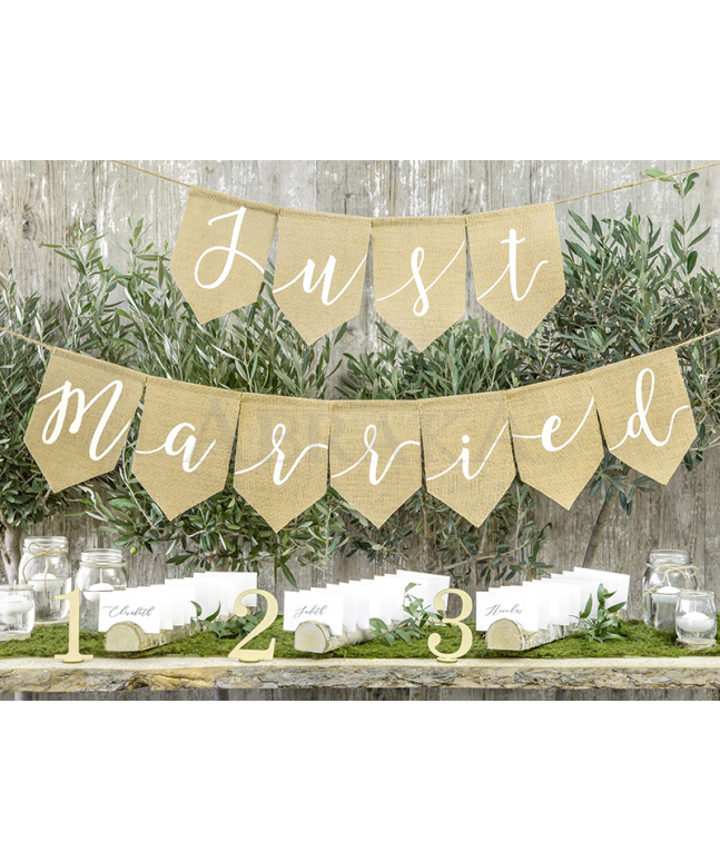 Banner JUST MARRIED 23 x 185 cm JUTOVÝ