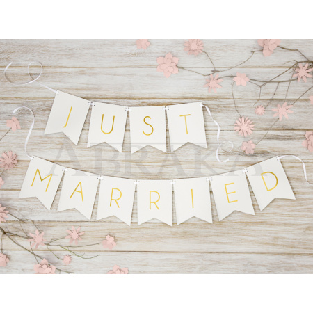 Banner JUST MARRIED 15 x 155 cm JUTOVÝ