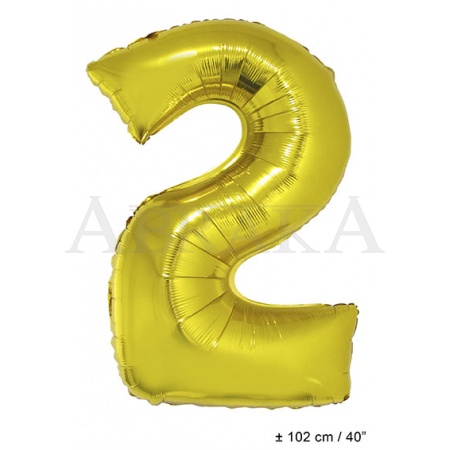 Zlatý fóliový balón číslo 2 - 102 cm