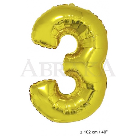 Zlatý fóliový balón číslo 3 - 102 cm
