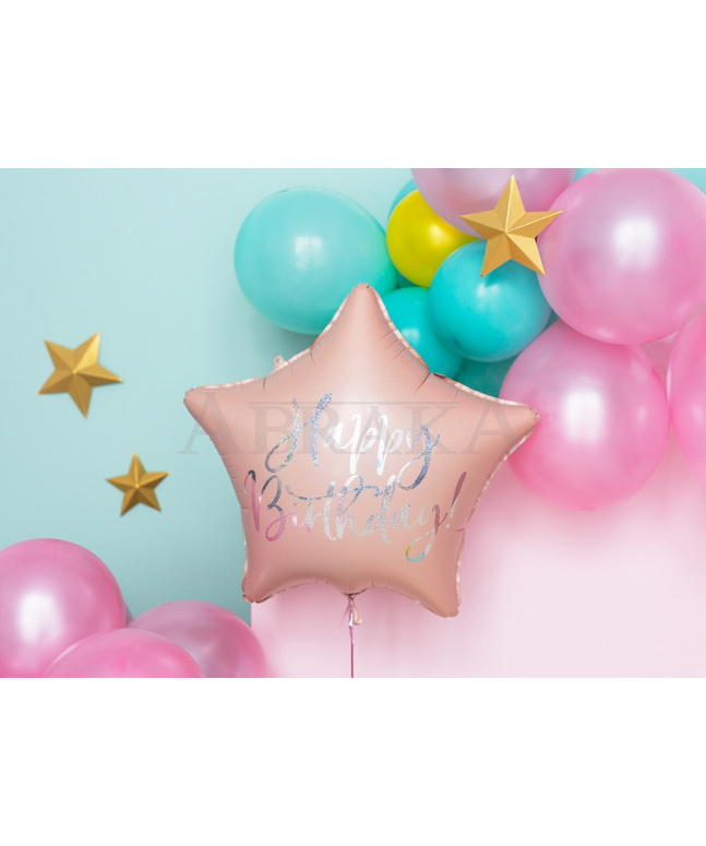Fóliový balón Hviezda Happy birthday - light pink 40 cm