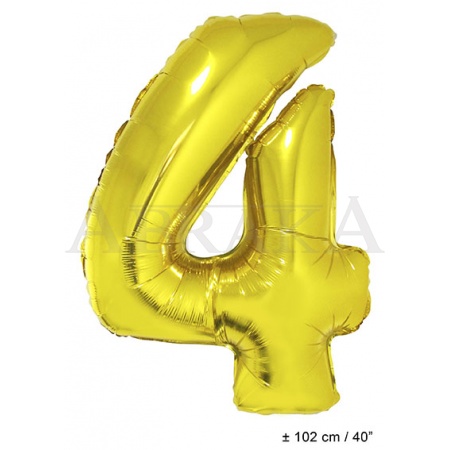 Zlatý fóliový balón číslo 4 - 102 cm
