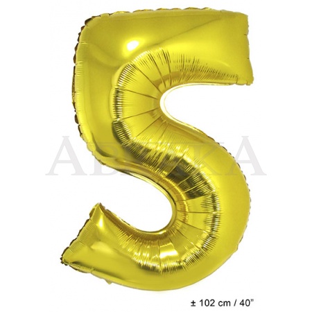 Zlatý fóliový balón číslo 5 - 102 cm