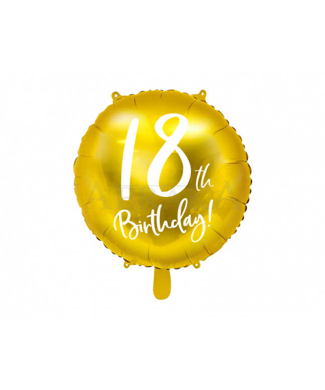 18. narodeniny Happy Birthday - zlatý fóliový balón 45 cm