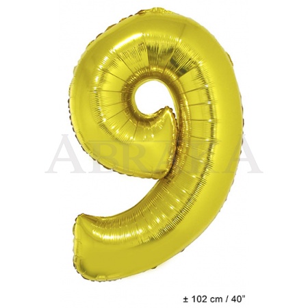 Zlatý fóliový balón číslo 9 - 102 cm