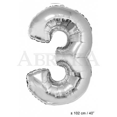 Strieborný fóliový balón číslo 3 - 102 cm